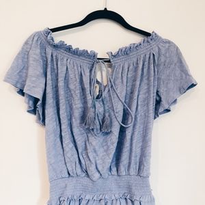 FREE PEOPLE Light Blue Off the Shoulder T Shirt